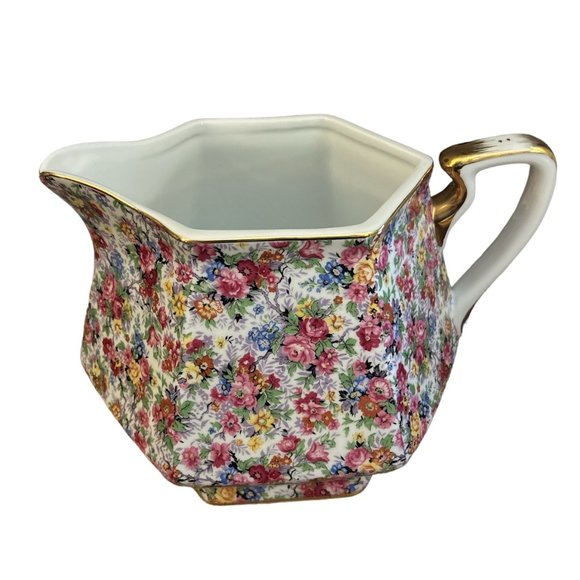 Large Two's Company Floral Pitcher with Gold Trim - Picture 3 of 5